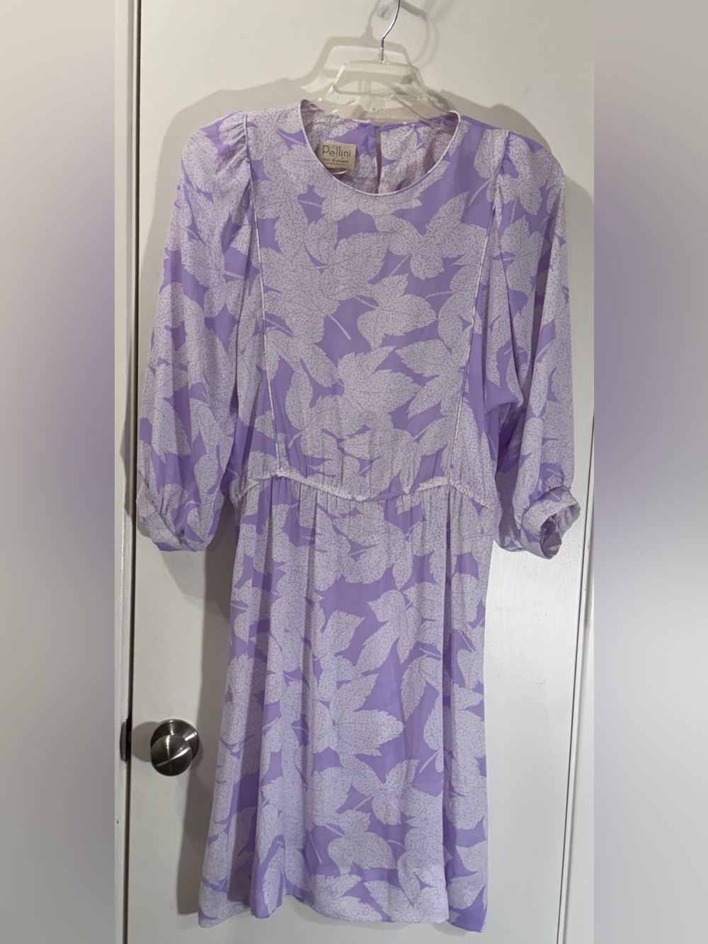 Vintage Pellini Lilac Floral-Print Long Sleeve Midi Dress